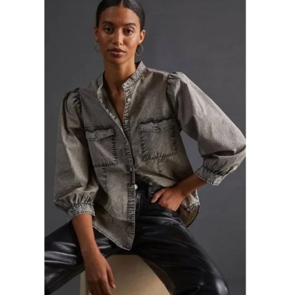 New: Anthropologie Pilcro Washed Puff Sleeve Button Down. Size Large